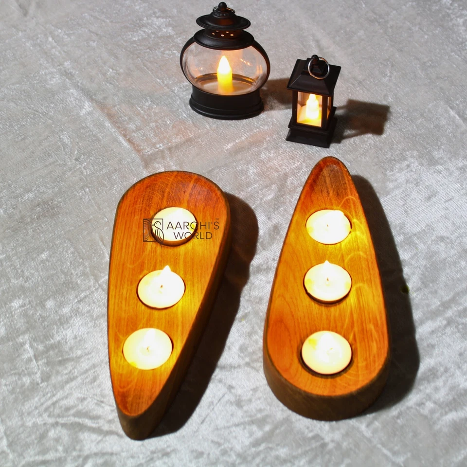 Candelabro de madera de roble recuperada, regalo de calentamiento de casa, candelabro Foto 2 de 4