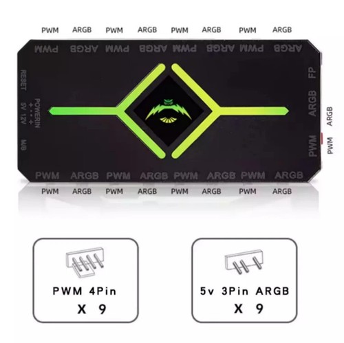 9 RGB/ARGB Fan PWM Strip Controller Hub Splitterfor Computer PC,with Remote - Afbeelding 6 van 8