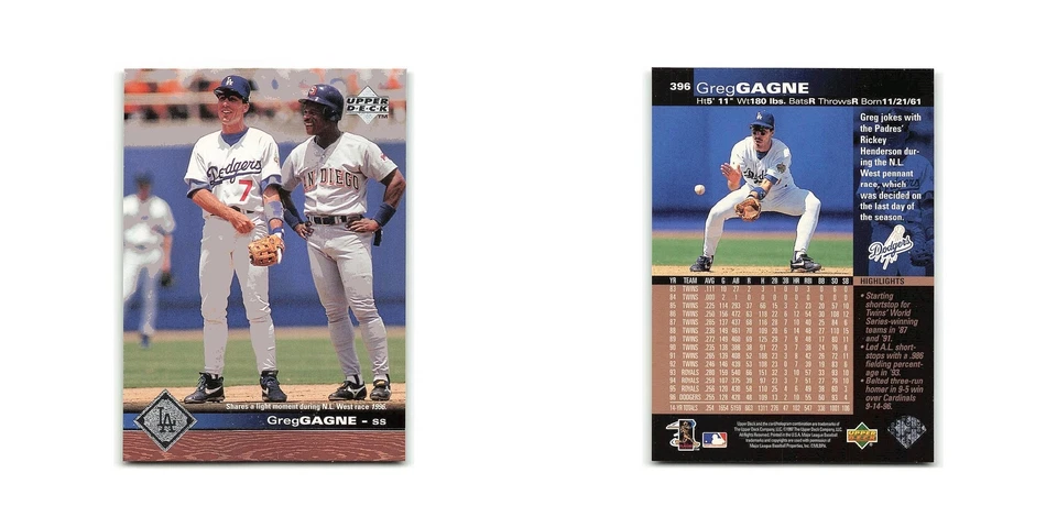 Greg Gagne 1997 Upper Deck #396 Los Angeles Dodgers Baseball Card NM - Image 3 of 3