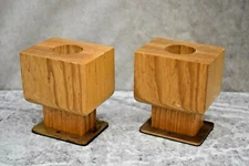 Pair of Solid Oak Wood and Brass Altar Candlesticks, 4 5/8" (CU770) chalice co.