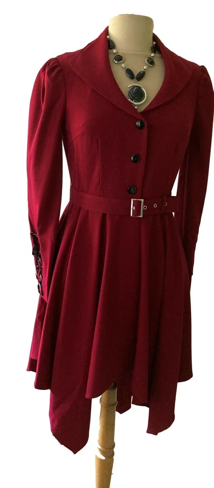 UK SIZE 8/10 GOTHIC COAT RED ASSYMETRIC PIRATE JACKET STEAMPUNK ROCKY HORROR - Image 4 of 4
