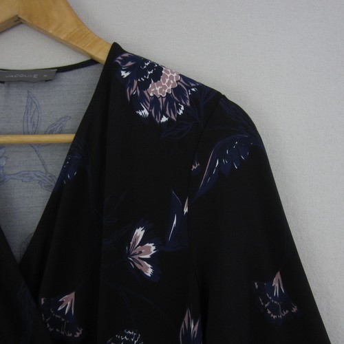Jacqui E Dress Womens Medium 12 Black Pink White Floral Sheath Stretch Career - Picture 3 of 17