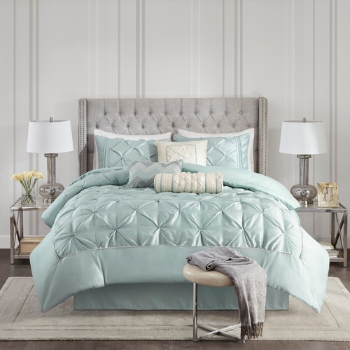 Madison Park 7pcs Bed In A Bag Comforter Set Tufted Pleated Faux Silk Bedding - Picture 87 of 103