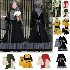 Children Kids Long Dress Hijab Set For Muslim Islamic Arab Kaftan Abaya
