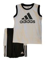 adidas Boys 2pc Athletic Tank Shirt Shorts Set Black White Sz 6 NWT