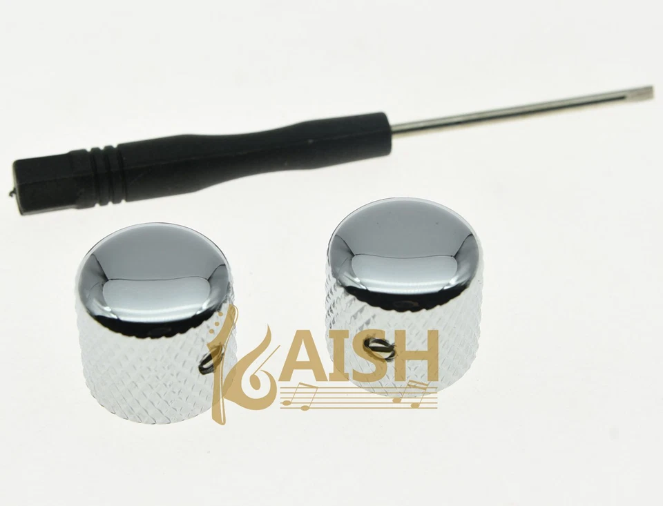 2 Pcs Chrome Metal Tele Telecaster Guitar Dome Knobs Bass Knob w/ Set Screw - Image 3 of 4