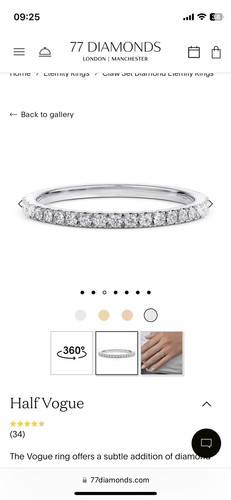 Half Vogue eternity ring in Platinum With 0,21ct diamonds. - Picture 2 of 3