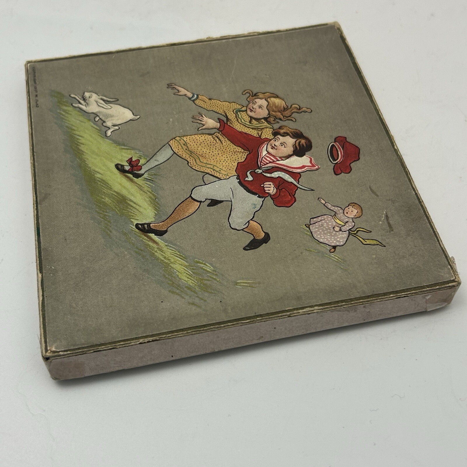 Antique Handkerchief In box Edwardian illustrated 1907 unused Christmas gift