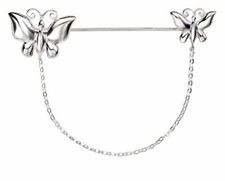 Silver double butterfly chain brooch