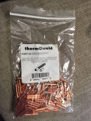 QTY 100 - THERMOWELD Copper Adapter Sleeve for #12, #14 STR or #10, #12, #14 SOL