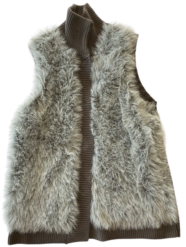 Chaleco Suéter ELLE Para Mujer Talla L Gris Imitación Piel Sin Mangas Tejido Elástico Foto 3 de 4