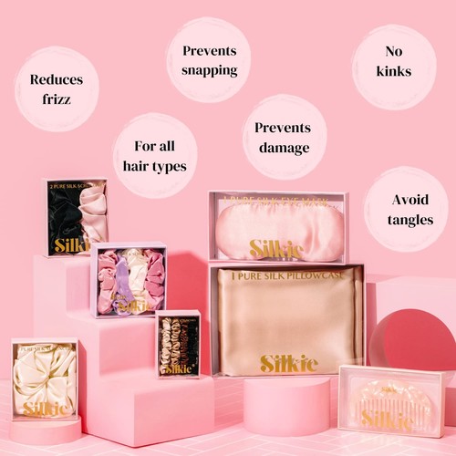 SILKIE x4 Set 100% Reine Maulbeerseide Schwarz Braun Skinny Scrunchies Reise Po... - Bild 5 von 7