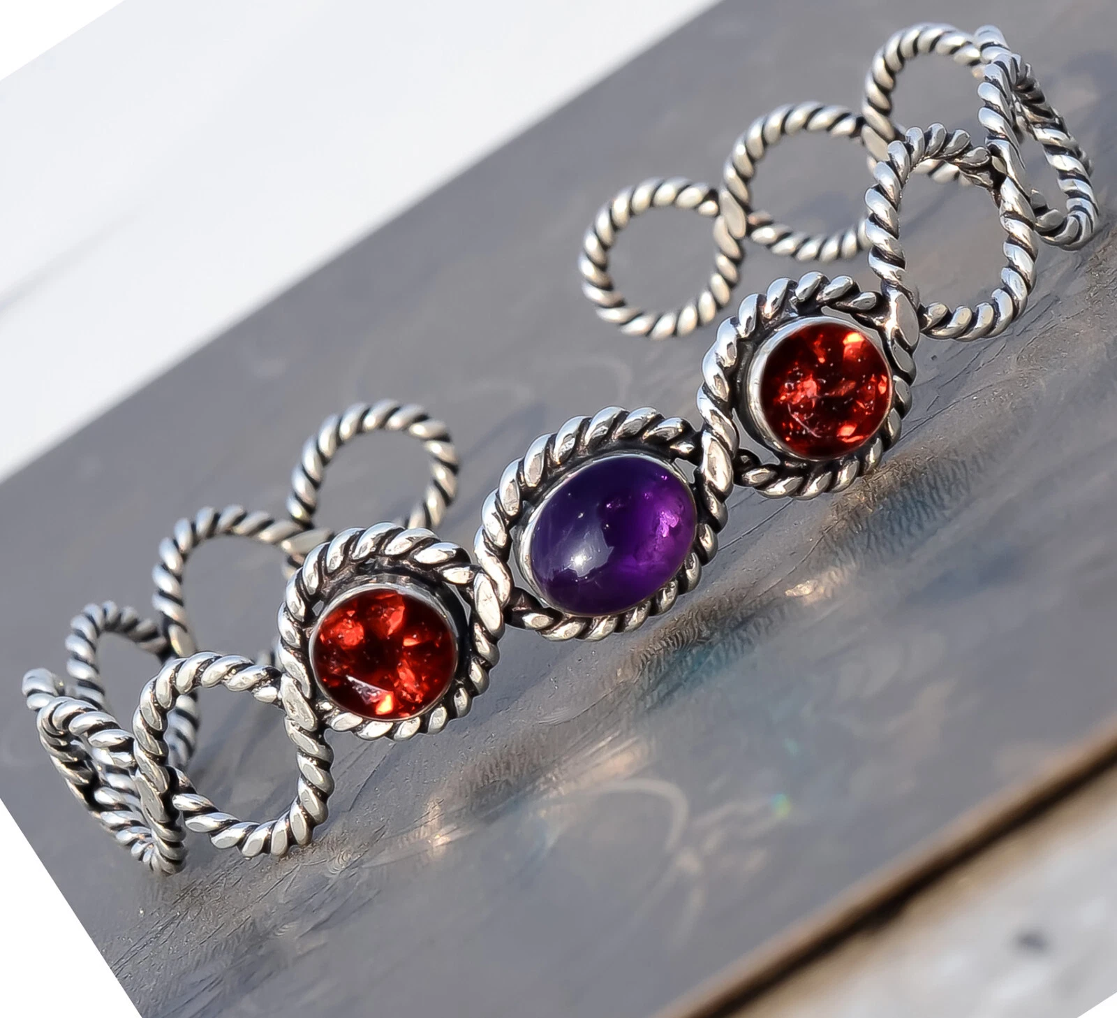 VALENTINO Bracciale argento sterling 925 pietra preziosa taglio ametista e granato gioielli stile bellezza