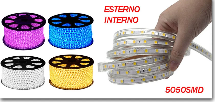 STRISCIA STRIP LED BOBINA SMD 5050 RGB SPINA 220V BIANCA TUBO ESTERNO 1 A 100 MT - Immagine 2 di 4