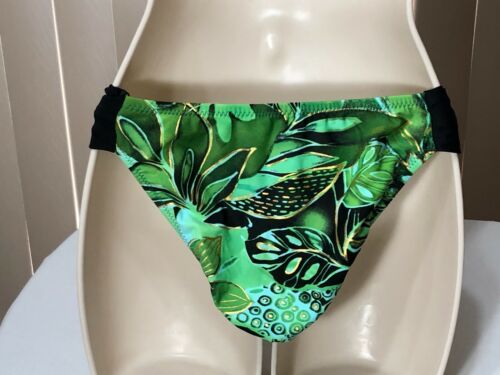 Bikini blu cielo fondo S L anello fascia slip bagno lato stampa verde donna - Foto 2 di 6