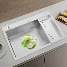 Rectangular Sink Stainless Steel Kitchen Sink W/ Drain Basket & Soap Dispenser