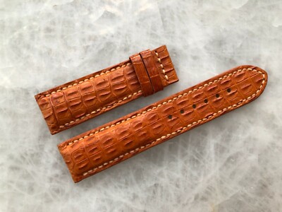 22mm/20mm Cognac Alligator Crocodile Embossed Leather Watch Strap Band