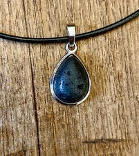 Beautiful Volcanic Lava teardrop crystal pendant on leather necklace