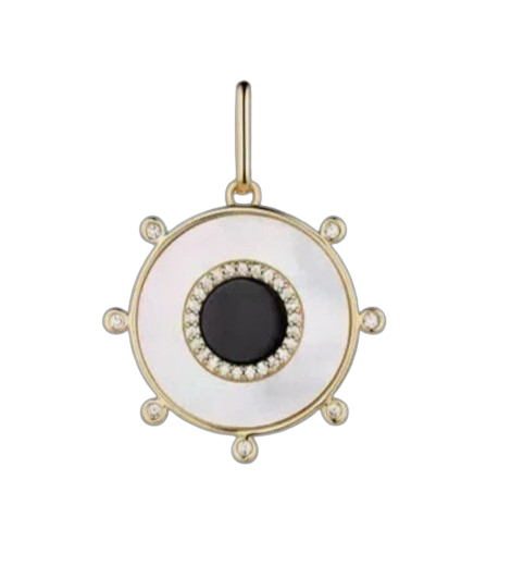 Beautiful Round Diamond Mother Of Pearl Black Onyx Silver Charm Pendant Jewelry