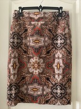 EUC Charter Club Cotton Brown Paisley Skirt Size 6 Lined With Slit