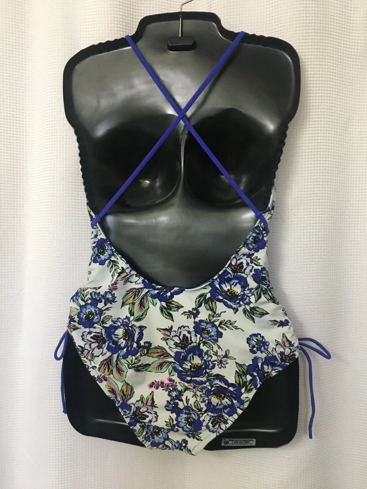 A.N.A. Traje de baño de una pieza para mujer azul floral acolchado lateral acanalado talla mediana Foto 4 de 4