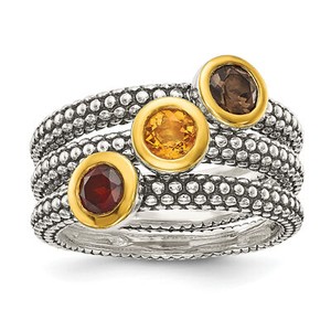 Authentic Shey Couture Silver Gold-tone Flash Gold-plated Antiqued Round Bezel .30Garnet/.