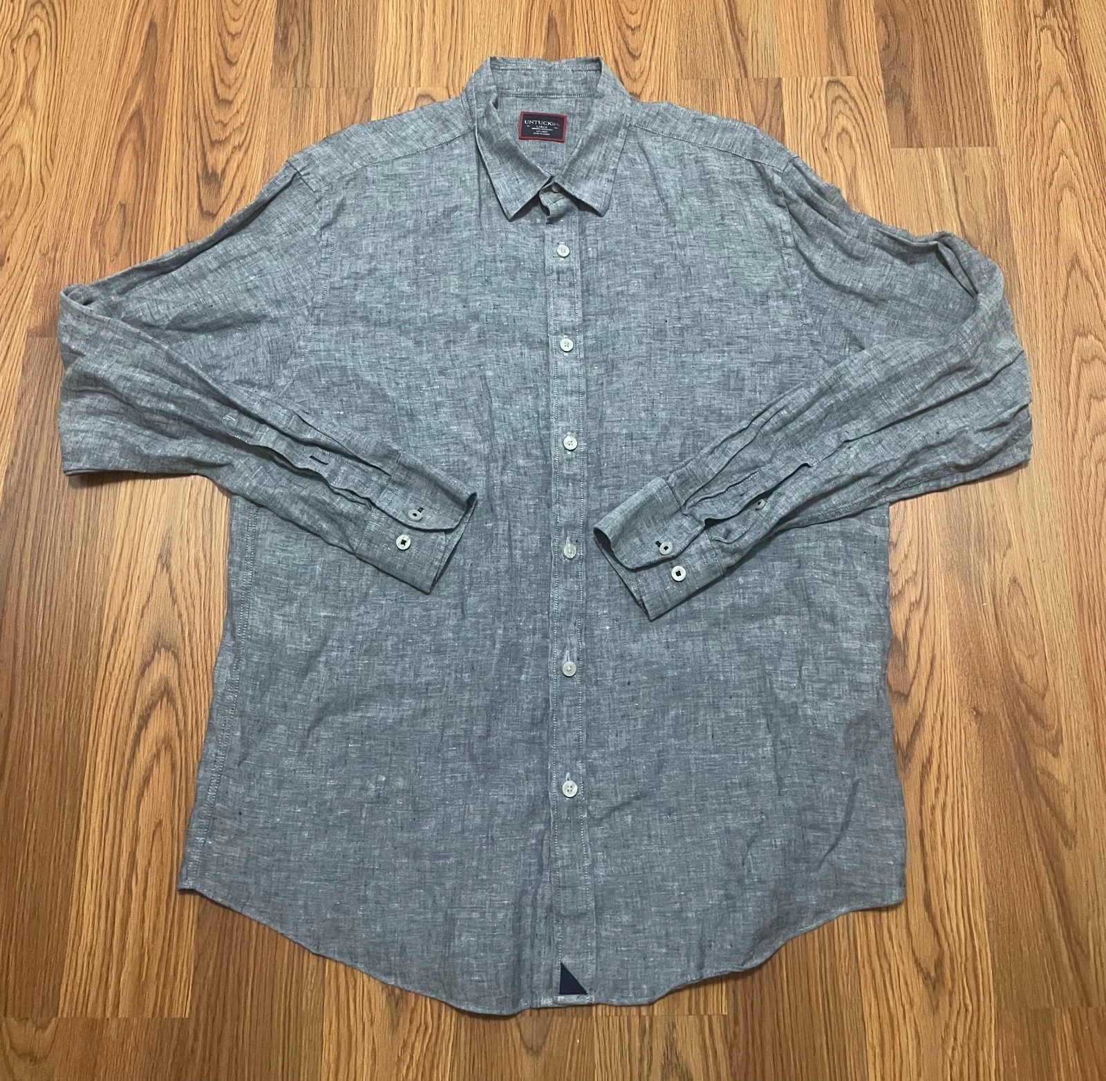 UNTUCKit Shirt Mens Large Strausse Linen Button Front Long Sleeve Gray