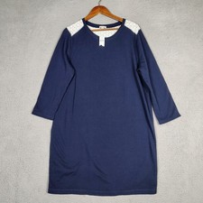 Gap Shift Dress Women's XL Blue White Eyelet Panel Embroidered 3/4 Sleeve NWT