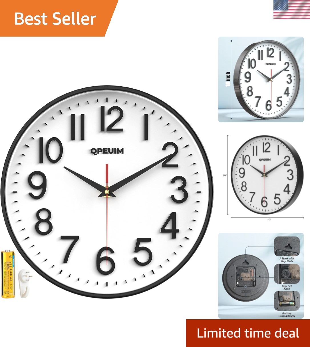 Wall Clock Wall Clocks Silent Non Ticking Battery Operated Large Easy to Read image