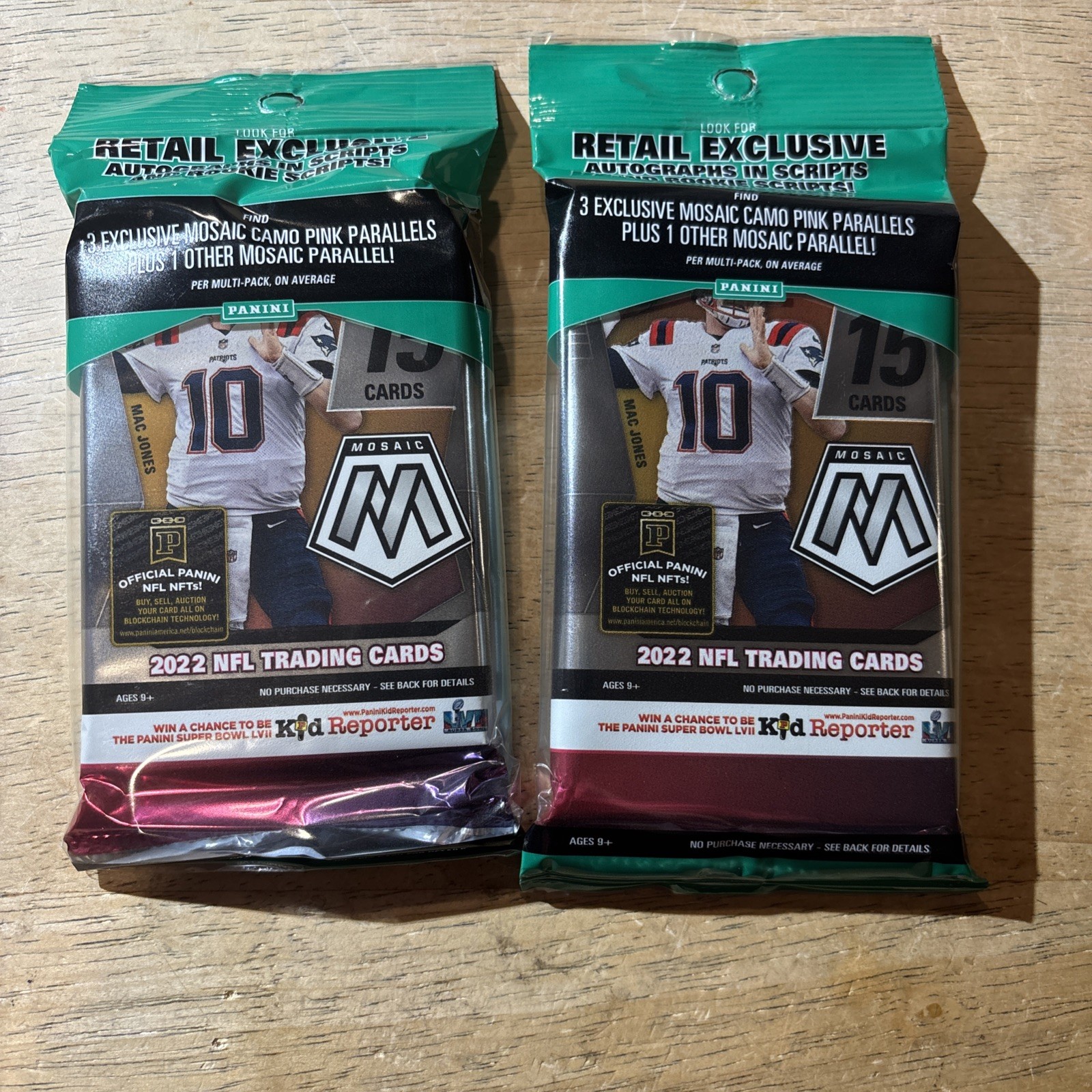 2 Panini 2022 Mosaic NFL Football Packs 2 Cello Fat Packs New Sealed!!