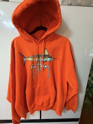 Guy Harvey AFTCO Hoodie Men XL Orange Marlin Fishing Pullover
