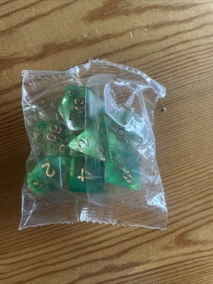 Green Transparent Dice Set Poly RPG DND Dungeons & Dragons AD&D 7 Dice Total) 10