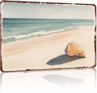 Vintage Beach Shell Metal Wall Art Sign Coastal Ocean Theme 12x8inch
