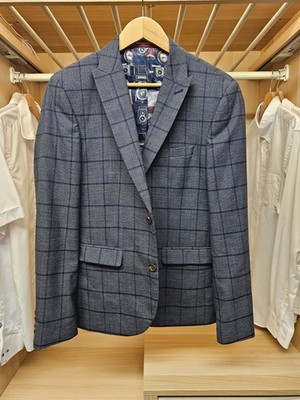 Next Tailoring Mens 40R Grey Check Blazer Jacket Skinny Fit Smart Formal Suit