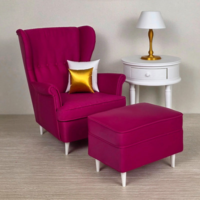 1/6 Scale Wingback Chair & Ottoman  - Custom Color Fashion Doll Furniture