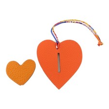 HERMES Petit H Heart Charm Epsom Clemence Leather Ebene Rouge Pivoine Abricot