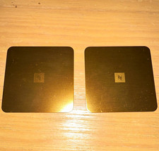 Nespresso Logo Square Coasters Set Of 2 Black Cork Non-Slip Backing 4in