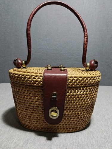 ETIENNE AIGNER Vintage 50’s Wicker Fishing Basket Top Handle Basket Bag Rare - 第 1/9 張圖片