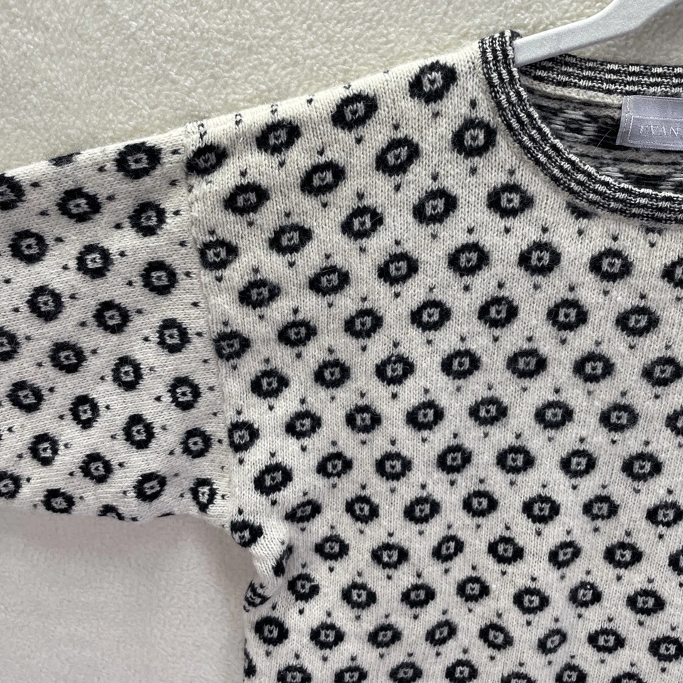 Винтажный Evan Picone женщин свитер ягненка шерсти Angora вязаный свитер черный белый средний - Изображение 4 из 4