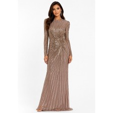 Mac Duggal 5641 Brown Embellished Puff Sleeve Side Knot Gown Size 12 NWT
