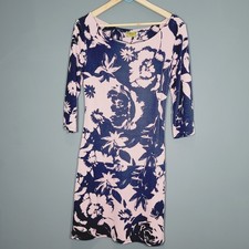 N AND WILLOW DRESS SIZE MEDIUM SHIFT PINK NAVY FLORAL MIDI PL33
