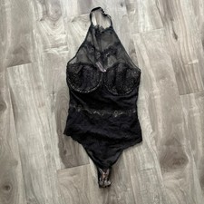 Victoria's Secret One Piece Teddy Black Lace Lingerie Wired Padded Women's 34C
