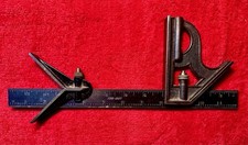 Vtg.  STARRETT Cast Steel Combination Square w/ Centering Head on 12&rdquo; Steel Rule