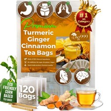 , 120 Bags Premium Turmeric Ginger Cinnamon Tea. Upgraded Version. Improve Di...