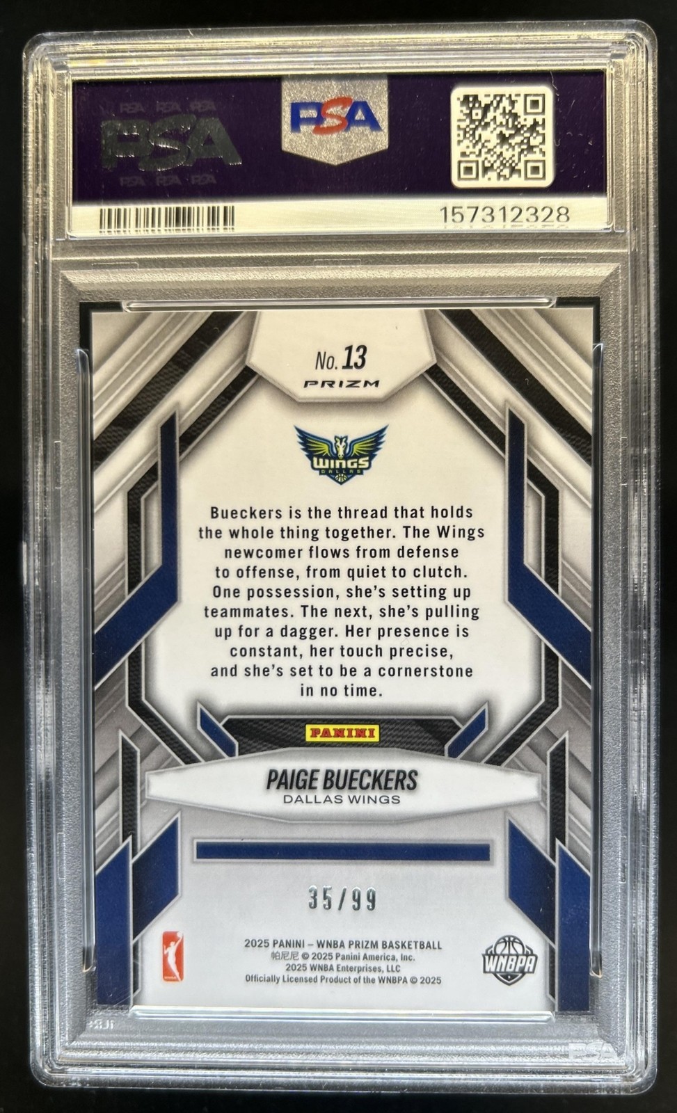 2025 Panini WNBA Prizm Paige Bueckers Fearless Red Rookie RC #/99 Wings PSA 9 view 2