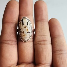 PEANUT WOOD JASPER NATURAL GEMSTONE 925 STERLING SILVER HANDMADE JEWELRY RING