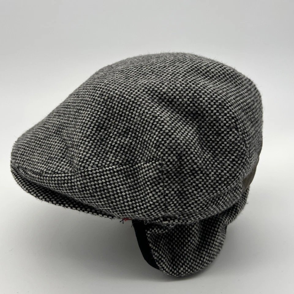 WOOLRICH 经典灰色黑色雪佛龙中号帽子耳瓣粗花呢男女通用 — 第 2/4 张图片