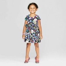 Genuine Kids Oshkosh Toddler Girls Tea Party A-Line Black Floral Dress 18 Months