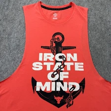 Under Armour Project Rock Stringer Tank Top Men L Coral Orange Iron State Mind