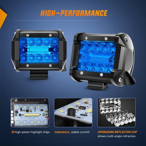 LED Light Pod Blue 4 Inch 2PCS Flood Spot Combo for Off-Road Vehicles Boats - Picture 7 of 10